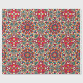 Papier Cadeau Cercles Mandala rouge jaune bleu (Plat)