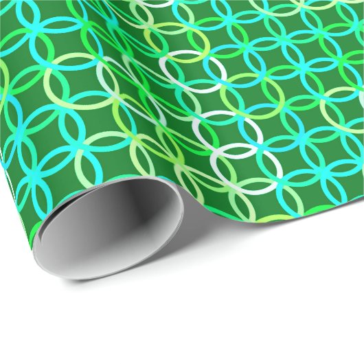 Papier Cadeau Cercles modernes du milieu du siècle, tons verts (Coin rond)