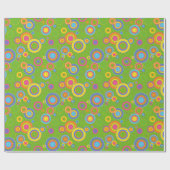 Papier Cadeau Cercles mods rétro sur vert (Plat)