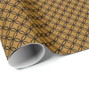 Papier Cadeau Cercles noirs qui se chevauchent sur fond or mat