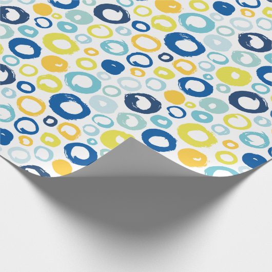Papier Cadeau Cercles peints à la main en bleu et jaune (Coin)