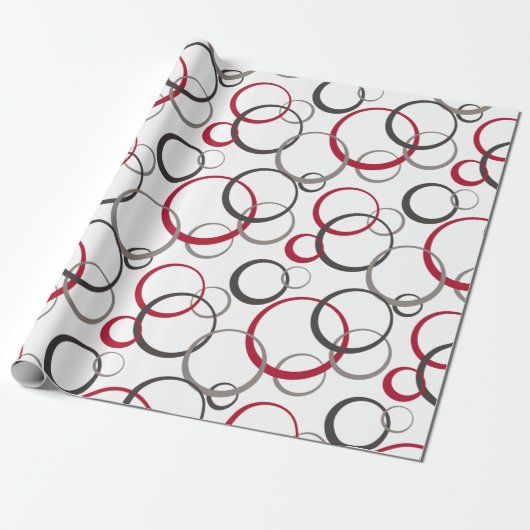 Papier Cadeau Cercles rouges gris blanc (Déroulé)