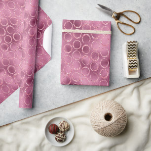 Papier Cadeau Ceremonie Anniversaire Cercles Rose Pailleté