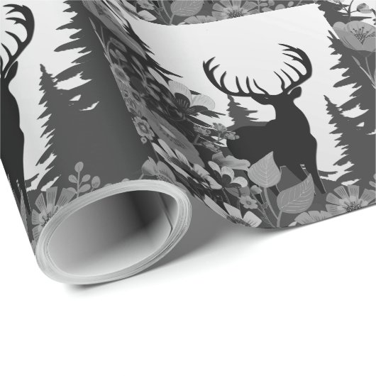 Papier Cadeau Cerf avec grand rack hors forêt (Coin rond)