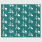 Papier Cadeau Cerf blanc avec arbre stylisé en vert et blanc (Plat)