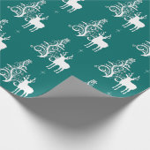 Papier Cadeau Cerf blanc avec arbre stylisé en vert et blanc (Coin)