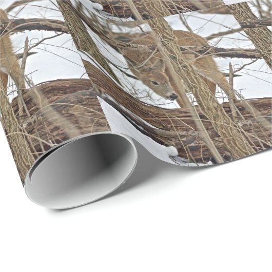 Papier Cadeau Cerf Blanc En Neige (Coin rond)