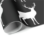 Papier Cadeau Cerf blanc sur papier d'emballage noir (Coin rond)