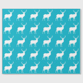 Papier Cadeau Cerf blanc sur papier d'enveloppement bleu vif (Plat)