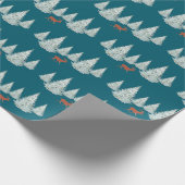 Papier Cadeau Cerf Brown de Fête sous Snowy Spruce Trees Green (Coin)