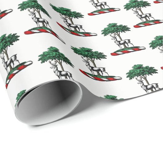 Papier Cadeau Cerf Daim devant un Arbre Blason Emblématique (Coin rond)