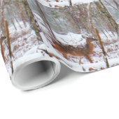 Papier Cadeau Cerf dans la chute de neige (Coin rond)