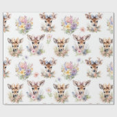 Papier Cadeau Cerf de bébé mignon avec Fleur sauvage (Plat)