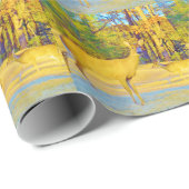 Papier Cadeau Cerf de couleur moutarde avec bleu clair (Coin rond)