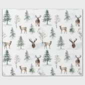 Papier Cadeau Cerf de Noël & arbres d'hiver motif (Plat)