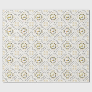 Papier Cadeau Cerf de Noël avec Guirlande Jaune Crème