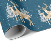 Papier Cadeau Cerf de Noël dans les flocons de neige (Coin rond)