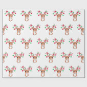 Papier Cadeau Cerf de Noël mignon (Plat)