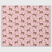 Papier Cadeau Cerf de saut rose et feuilles (Plat)