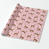 Papier Cadeau Cerf de saut rose et feuilles (Déroulé)