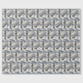 Papier Cadeau Cerf D'Hiver Avec Coeur Sur Birch Tree (Plat)