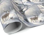 Papier Cadeau Cerf D'Hiver Avec Coeur Sur Birch Tree (Coin rond)