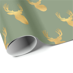 Papier Cadeau Cerf d'or vert  
