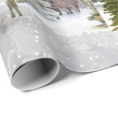 Papier Cadeau Cerf en Wonderland hivernal / Papier d'enveloppeme (Coin rond)