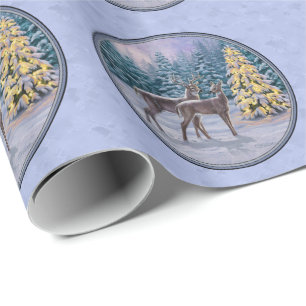 Papier Cadeau Cerf et arbre de Noël Bleu d'hiver