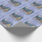 Papier Cadeau Cerf et arbre de Noël Bleu d'hiver (Coin)