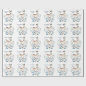 Papier Cadeau Cerf et fleurs d'hiver personnalisés à l'aquarelle (Plat)