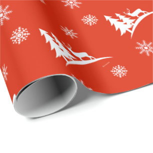 Papier Cadeau Cerf et Flocons de Neige Noël Rouge