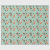 Papier Cadeau Cerf Et Renard Dans Les Chapeaux Du Père Noël (Plat)
