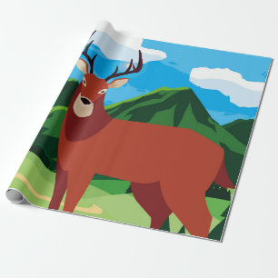 Papier Cadeau Cerf heureux saison d'automne plat animal, art, un