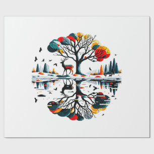 Papier Cadeau Cerf majestueux dans une forêt hivernale enneigée