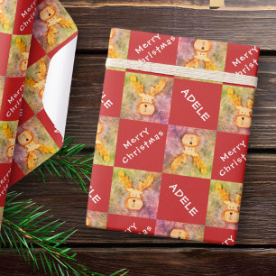 Papier Cadeau Cerf Renne Enfants Nom Joyeux Noël Vacances