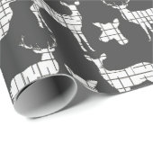 Papier Cadeau Cerf rustique blanc sur papier d'enveloppement gri (Coin rond)