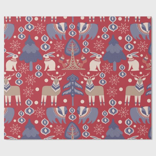 Papier Cadeau Cerf scandinave de Noël nordique (Plat)