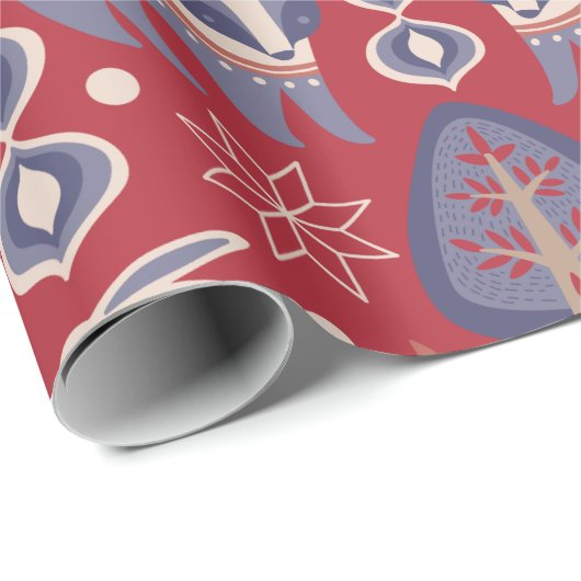 Papier Cadeau Cerf scandinave de Noël nordique (Coin rond)