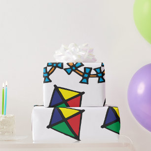Papier Cadeau Cerf-volant géométrique coloré avec queue en ruban