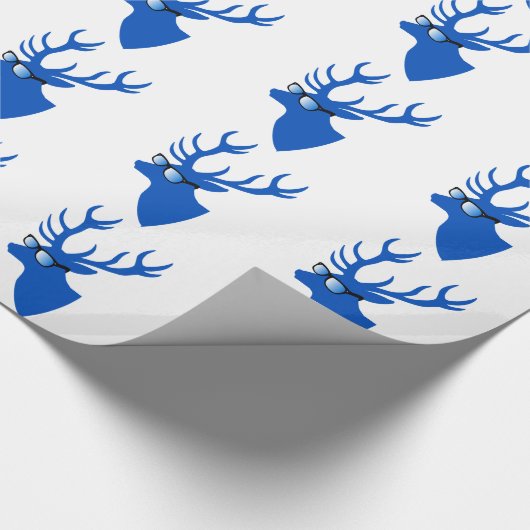 Papier Cadeau Cerfs communs bleus de Noël avec les verres nerd (Coin)