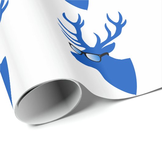 Papier Cadeau Cerfs communs bleus de Noël avec les verres nerd (Coin rond)