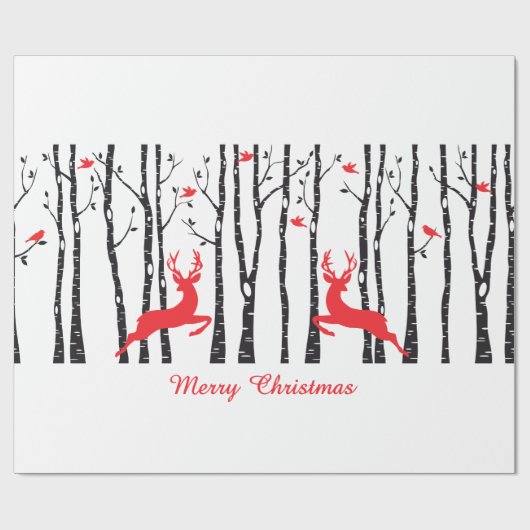 Papier Cadeau Cerfs communs de Noël dans la forêt d'arbre de (Plat)