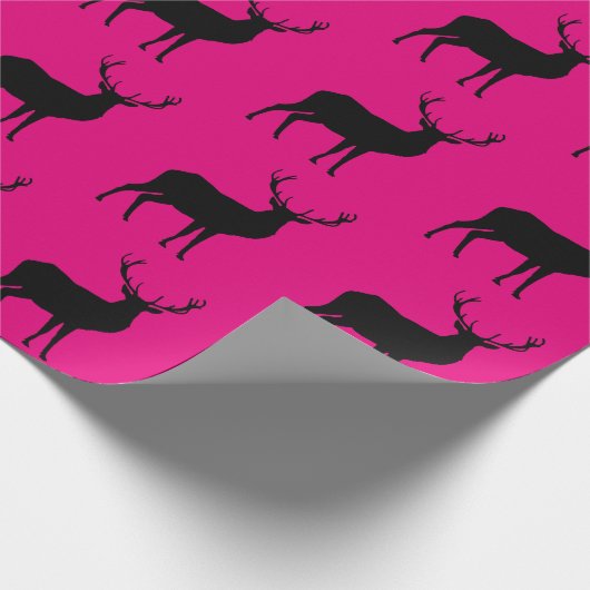Papier Cadeau Cerfs communs noirs sur le papier d'emballage rose (Coin)