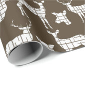 Papier Cadeau Cerfs communs rustiques blancs sur le papier (Coin rond)