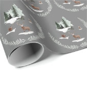 Papier Cadeau Cerfs de neiges et pins (Coin rond)