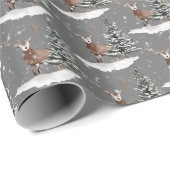 Papier Cadeau Cerfs de neiges et pins (Coin rond)