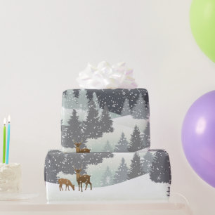 Papier Cadeau Cerfs de Noël et pins d'hiver
