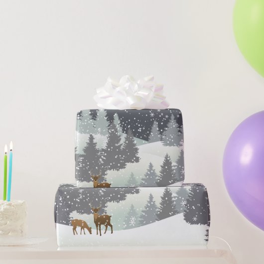 Papier Cadeau Cerfs de Noël et pins d'hiver (Cadeaux de fête)