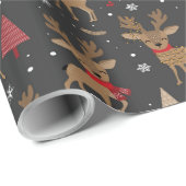 Papier cadeau cerfs de Noël joyeux (Coin rond)